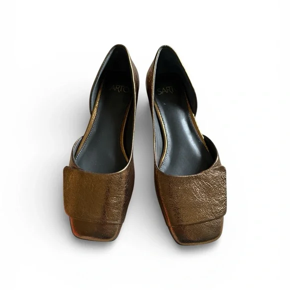 SARTO By Franco Sarto Tracy Leather Metallic Gold Square toe D’orsay Flats - Picture 7 of 8